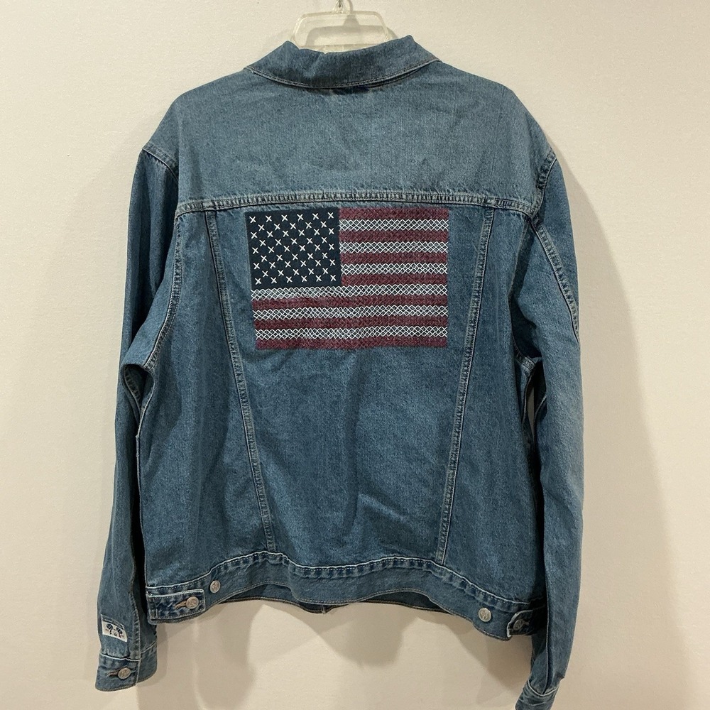 Old Navy X Disney XL Denim Jacket Blue Mickey Mouse Flag USA Patriot NEW